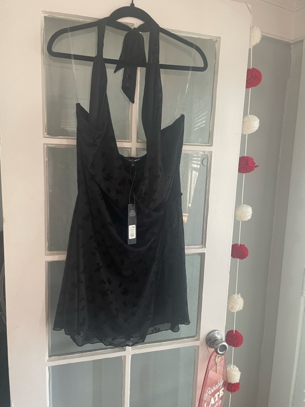 Fashion Nova Black Floral Sheer Draped Dress